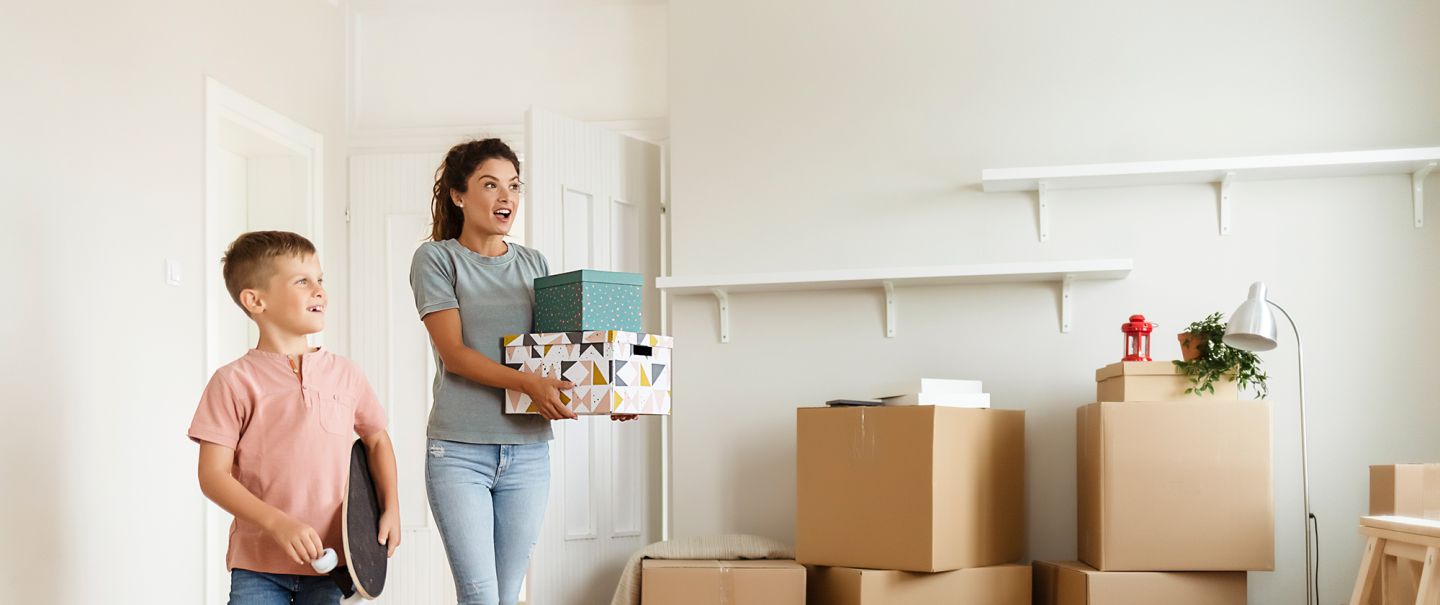 Mother and son moving in